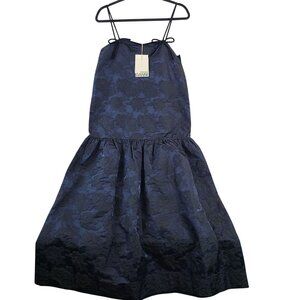 NWT Ganni Jacquard Floral Sleeveless Midi Dress In Peacoat Blue Size 36